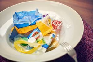 plastic food packaging in a bowl