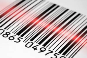 photo of a barcode being scanned with a red laser